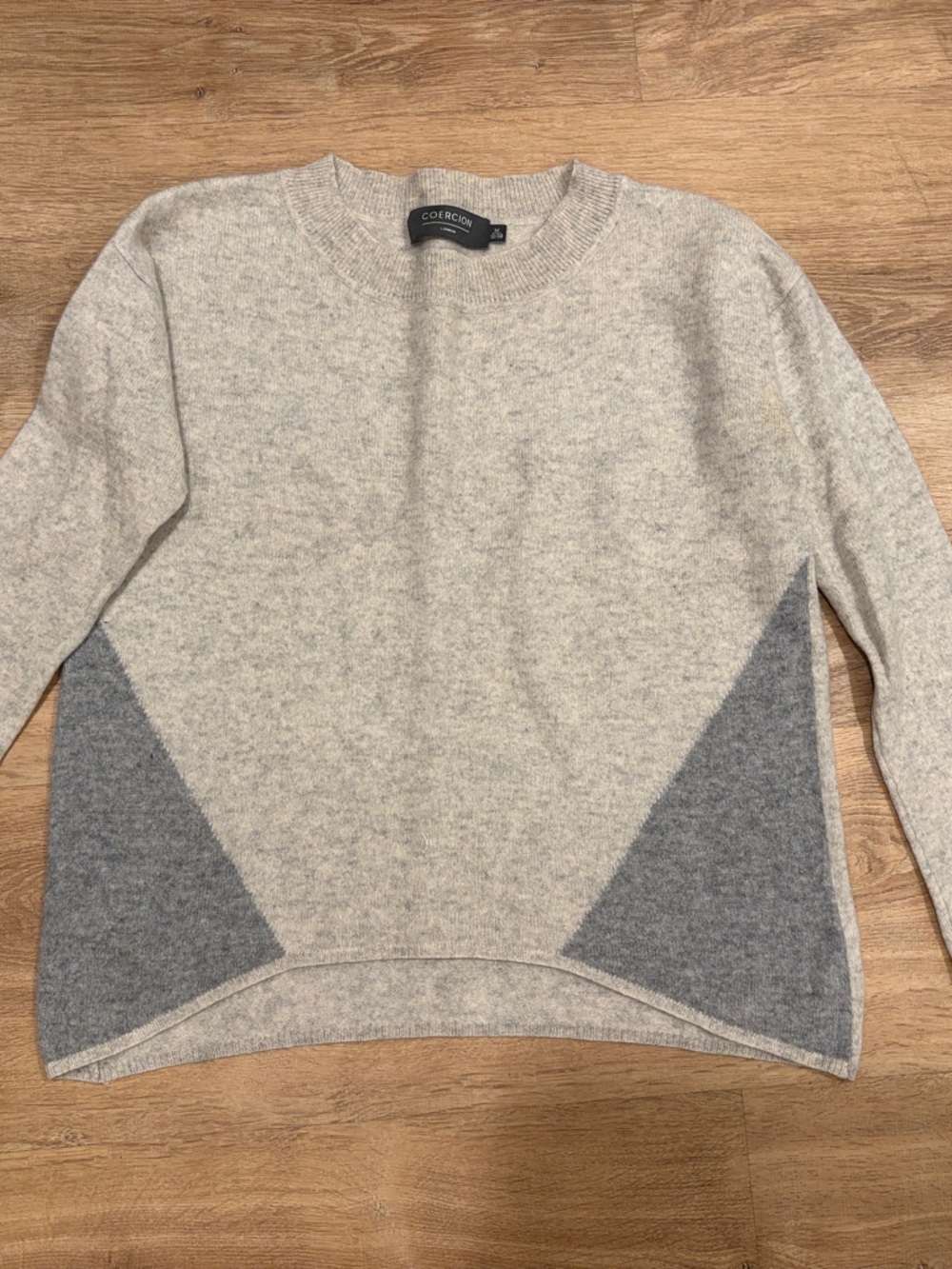 Light Gray Cashmere Crewneck Sweater with Dark Gray Side Panels